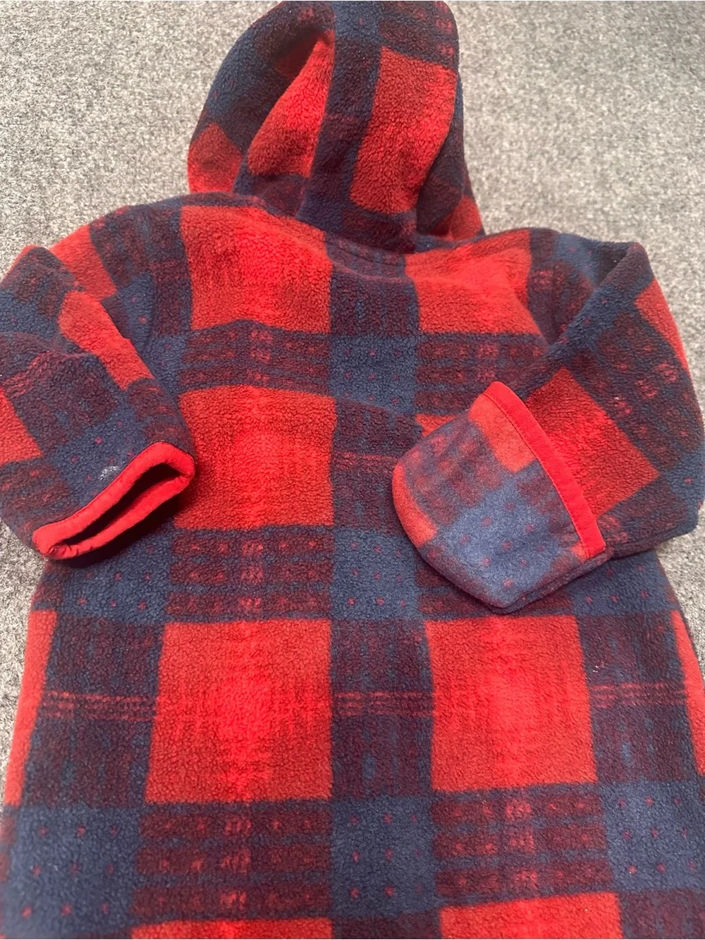 Columbia Red and Navy Plaid Hooded Fleece One-Piece